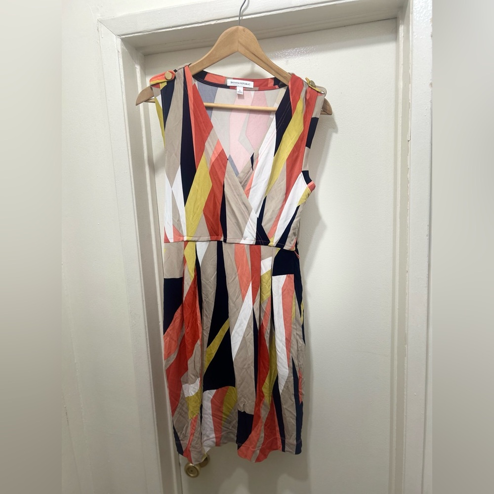 Banana Republic Sleeveless Wrap Dress Size S Geometric Colorblock V-Neck Y2K